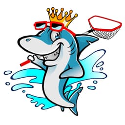 Quality King Pool Service & Repair shark mascot logo